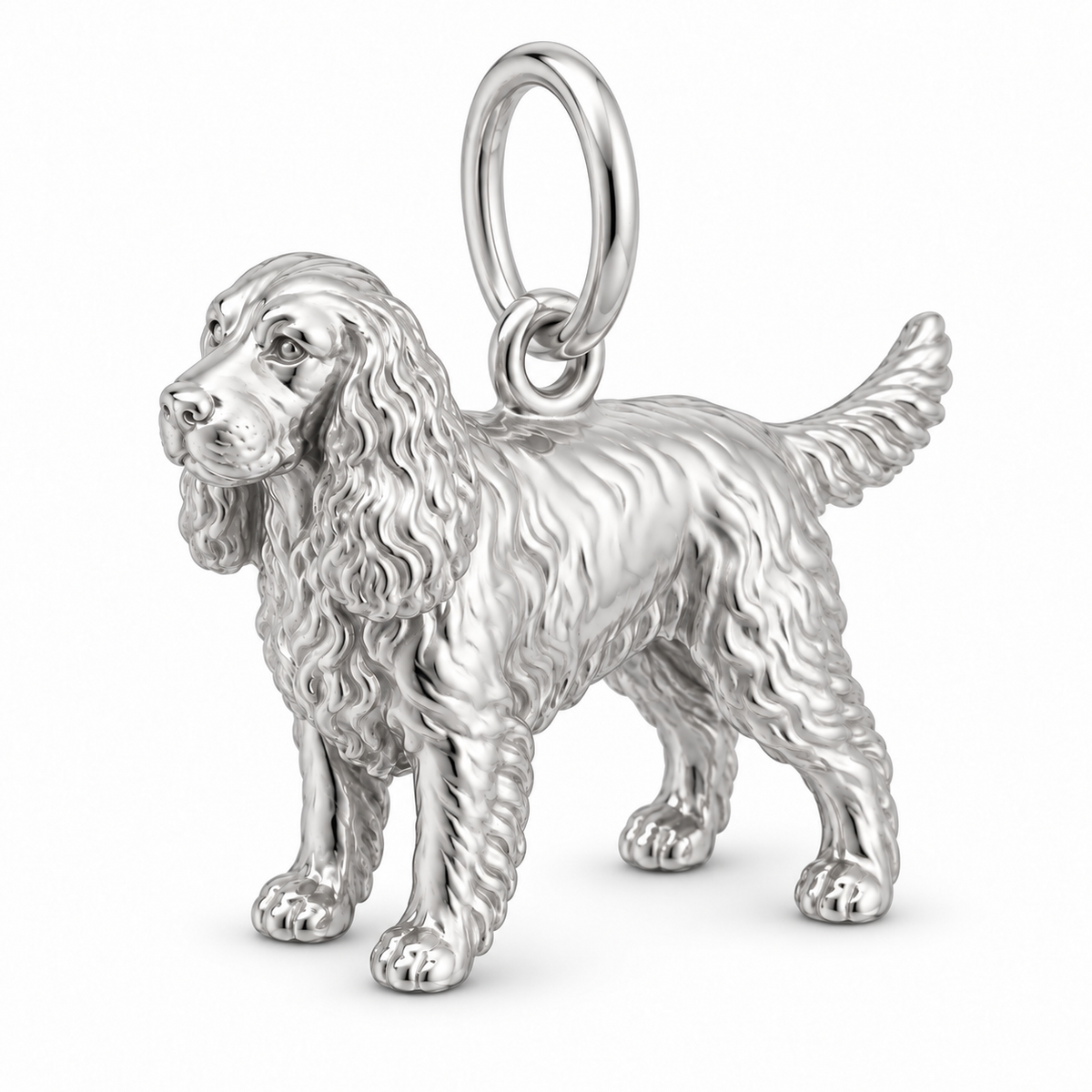 Polished silver dog charm – Field Spaniel