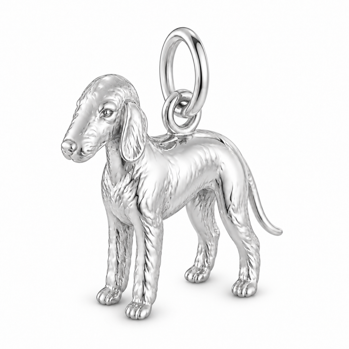 Polished silver dog charm – Bedlington Terrier