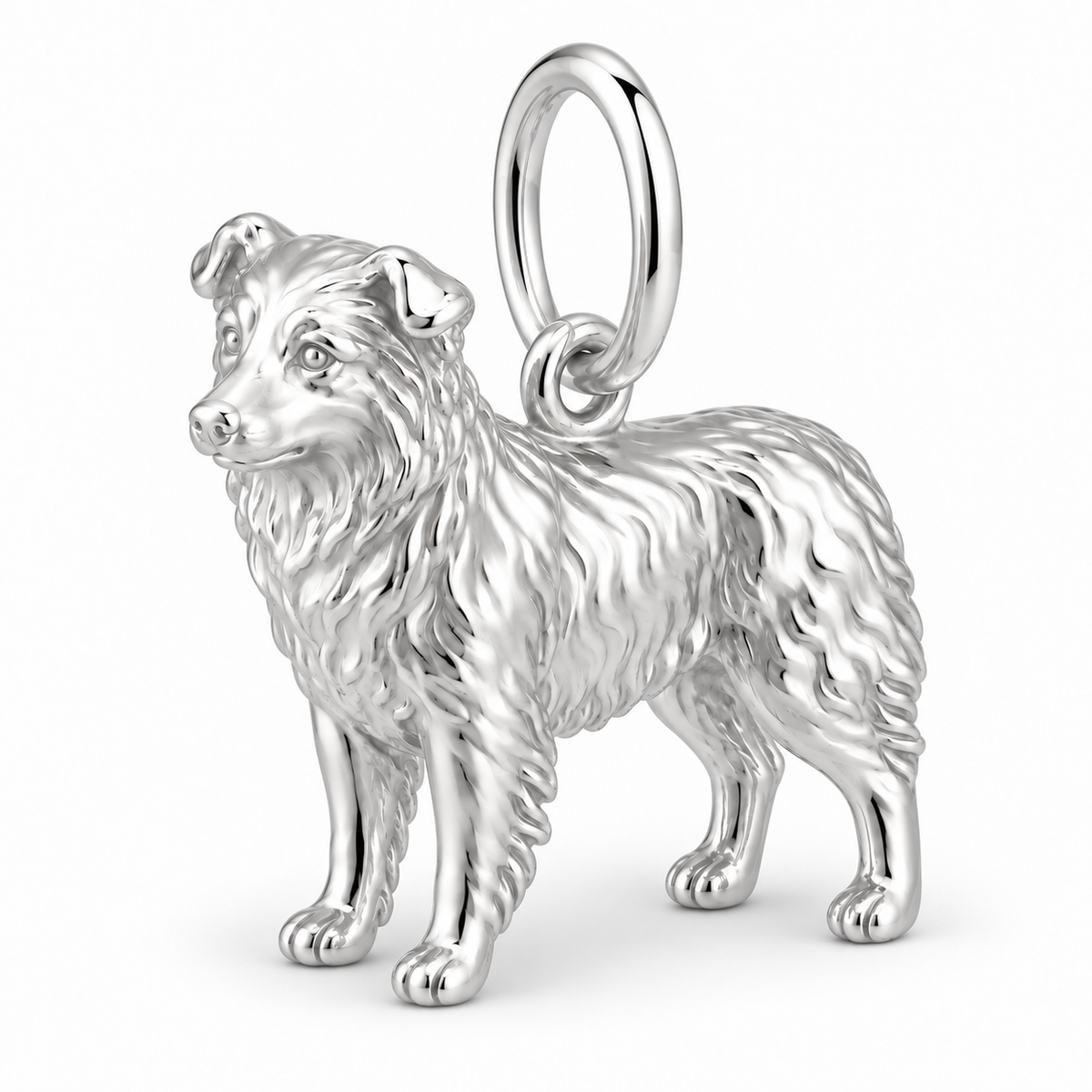 Polished silver dog charm – Mini Aussie / Miniature American Shepherd
