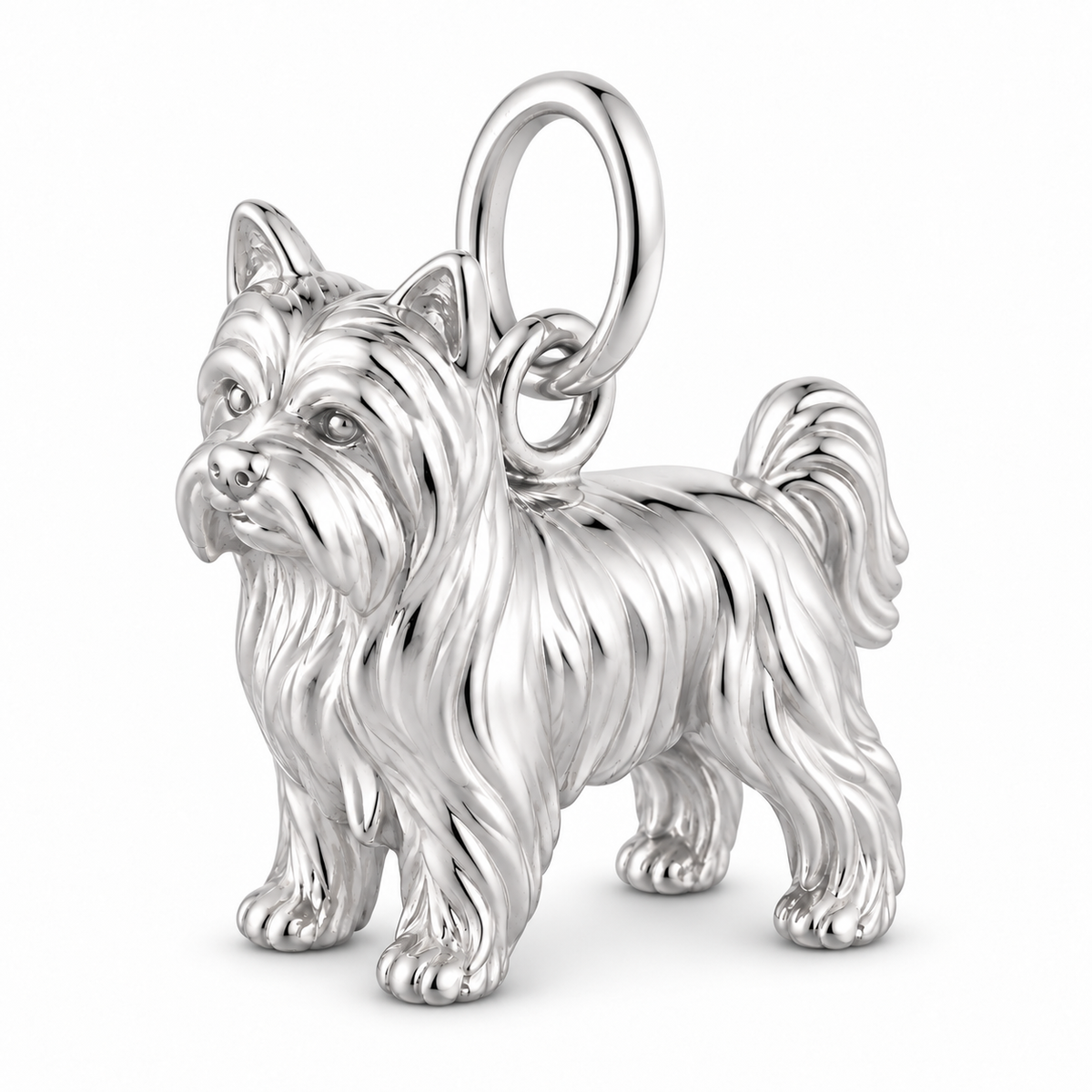 Polished silver dog charm – Biewer Terrier