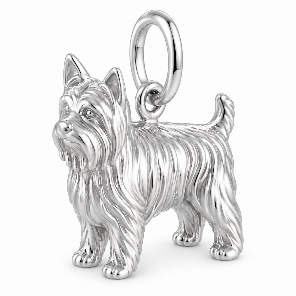 Polished silver dog charm – Silky Terrier