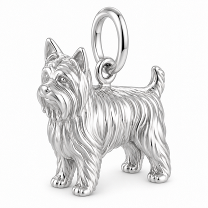 Polished silver dog charm – Silky Terrier