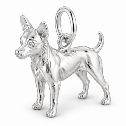 Polished silver dog charm – American Hairless Terrier - coated