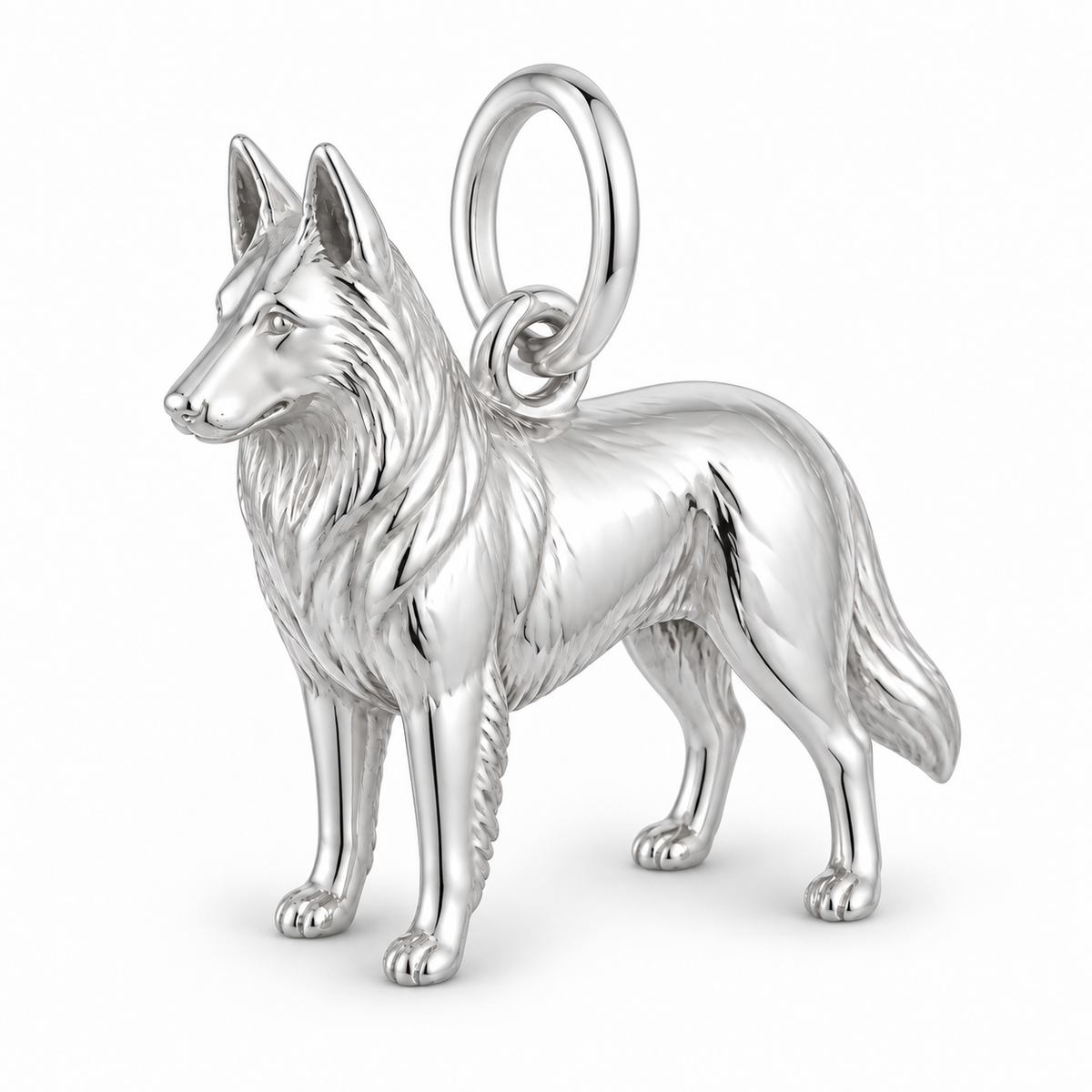 Polished silver dog charm – Belgian Tervuren