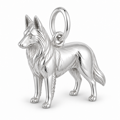 Polished silver dog charm – Belgian Tervuren