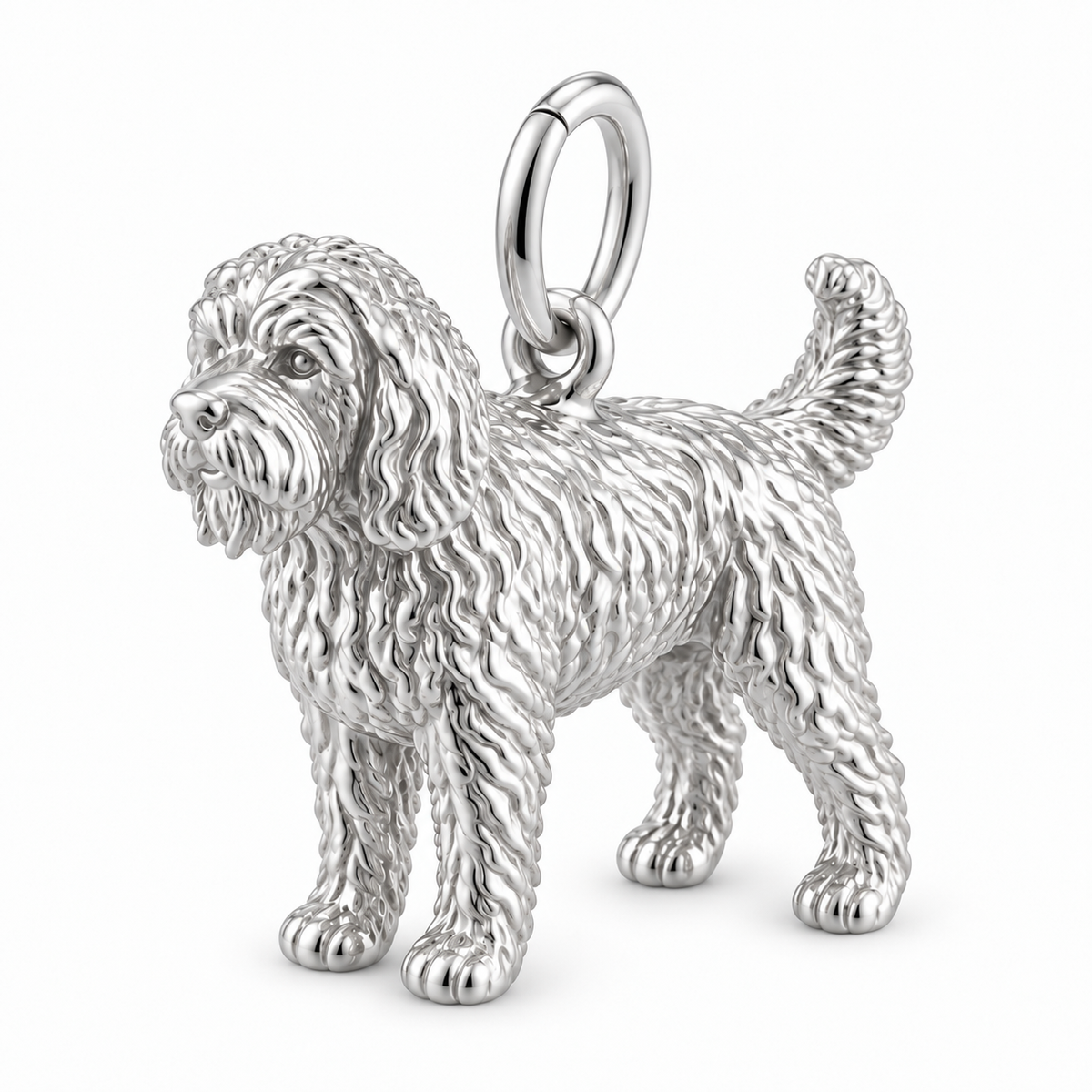 Polished silver dog charm – Barbet