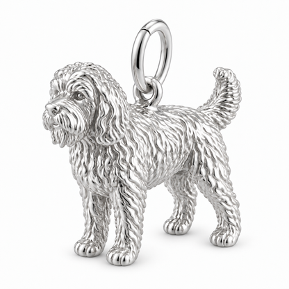 Polished silver dog charm – Barbet