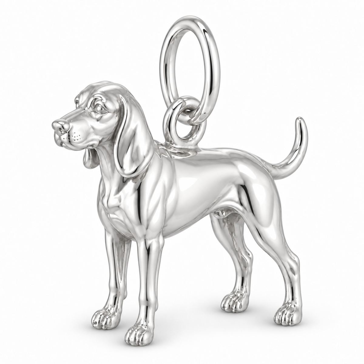Polished silver dog charm – Bluetick Coonhound