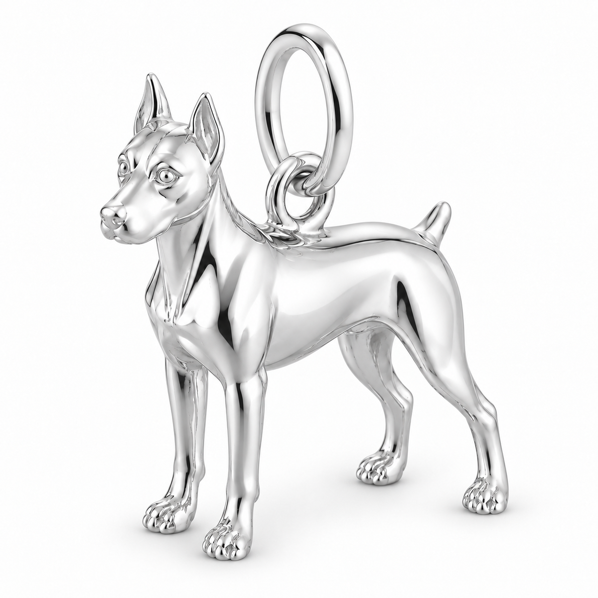 Polished silver dog charm – German Pinscher