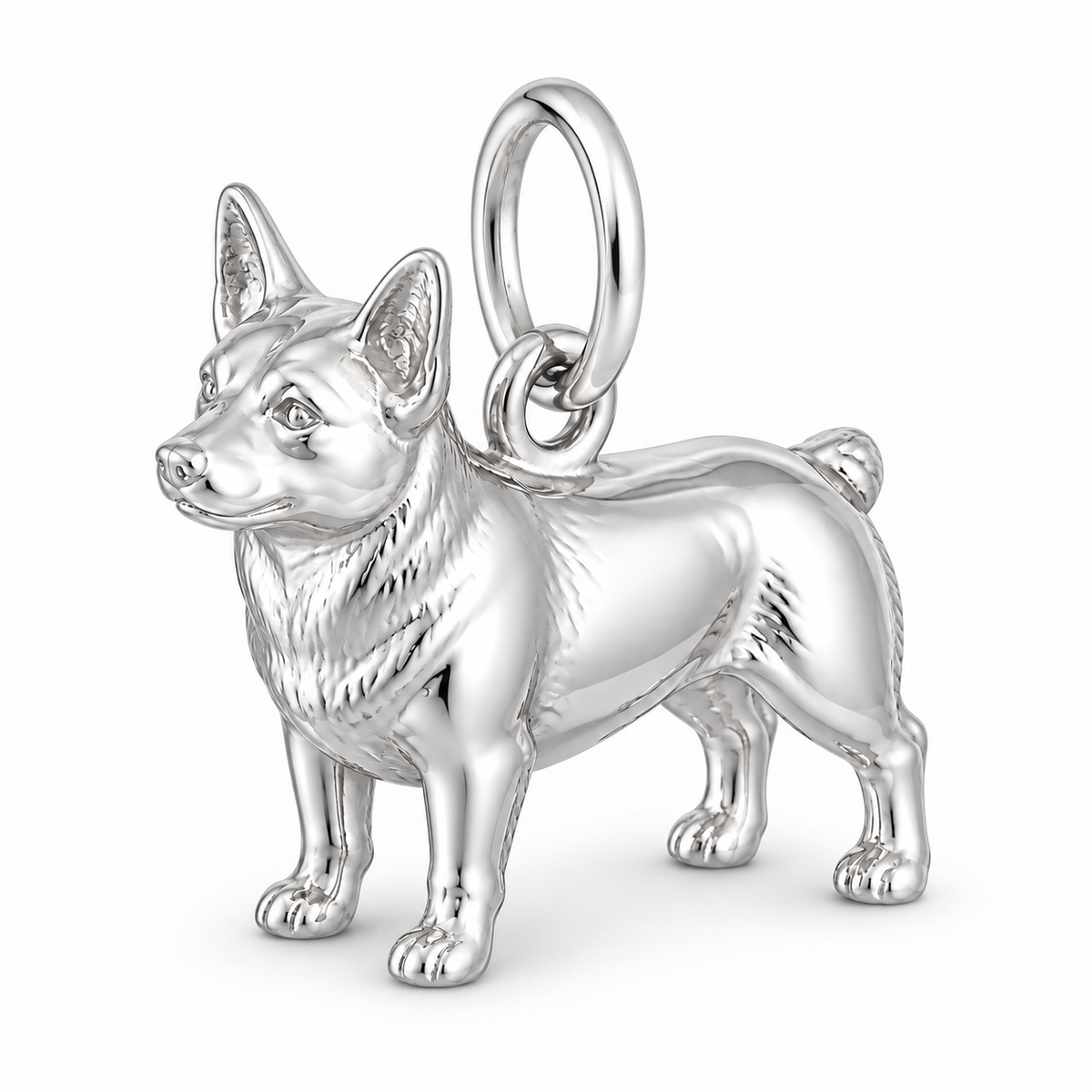 Polished silver dog charm – Swedish Vallhund