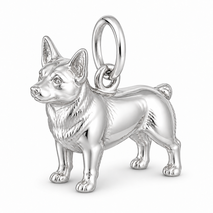 Polished silver dog charm – Swedish Vallhund