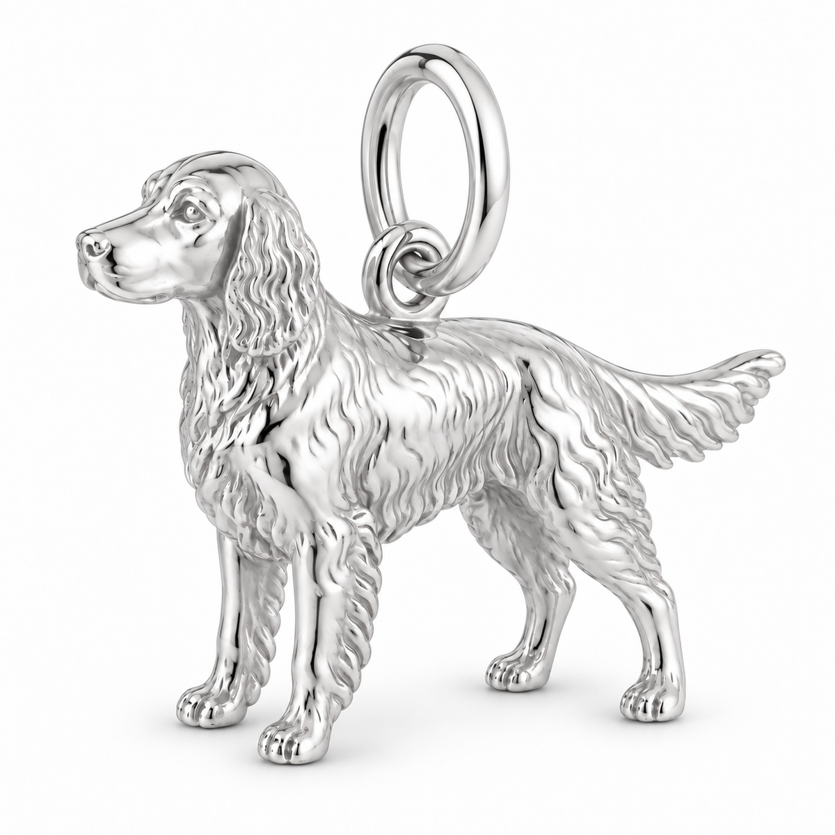 Polished silver dog charm – Irish Red and White Setter