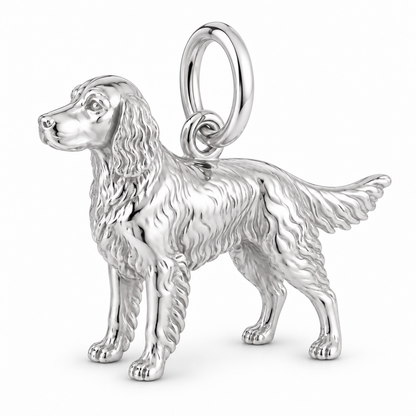 Polished silver dog charm – Irish Red and White Setter