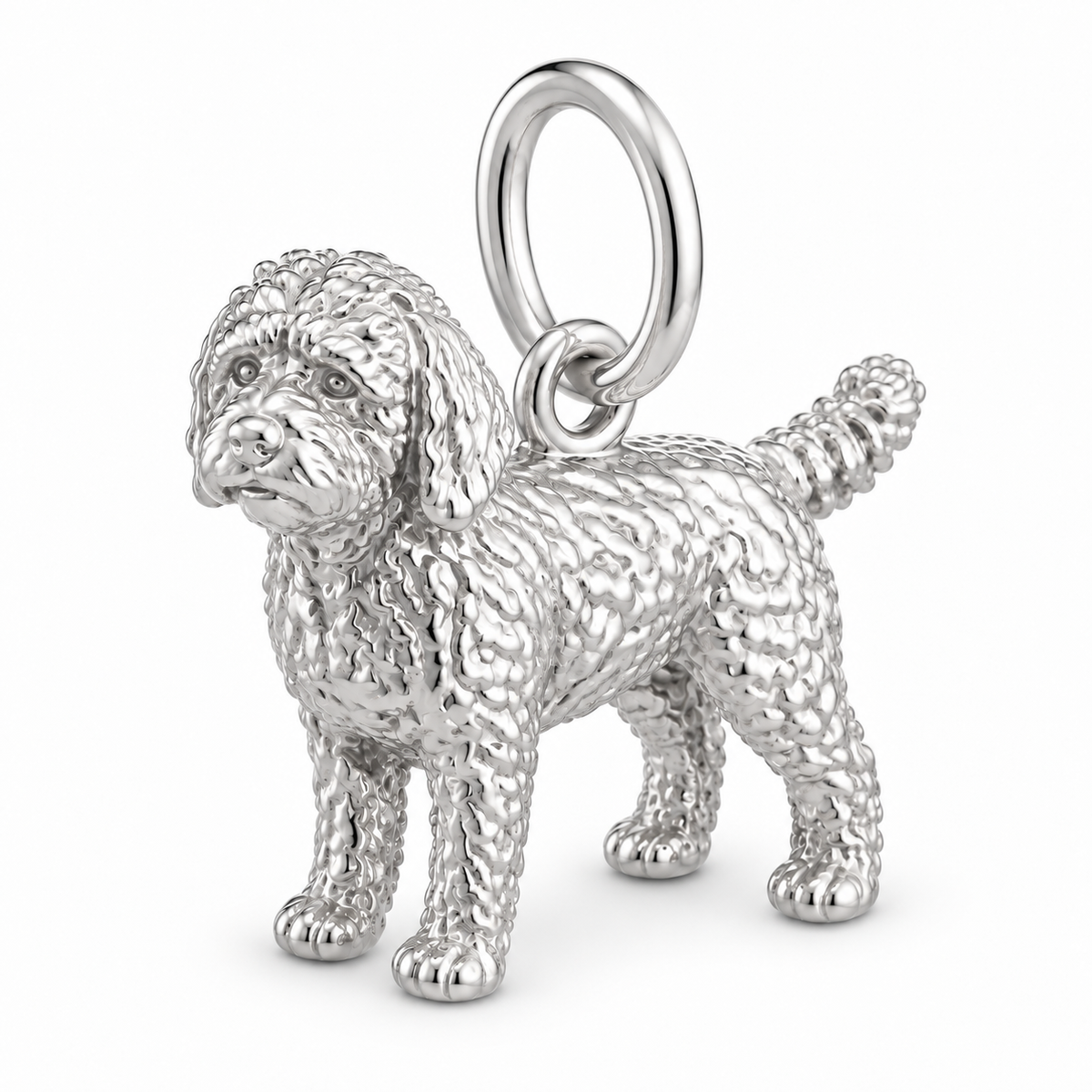 Polished silver dog charm – Spanish Water Dog