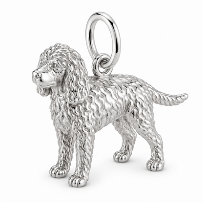 Polished silver dog charm – Irish Water Spaniel