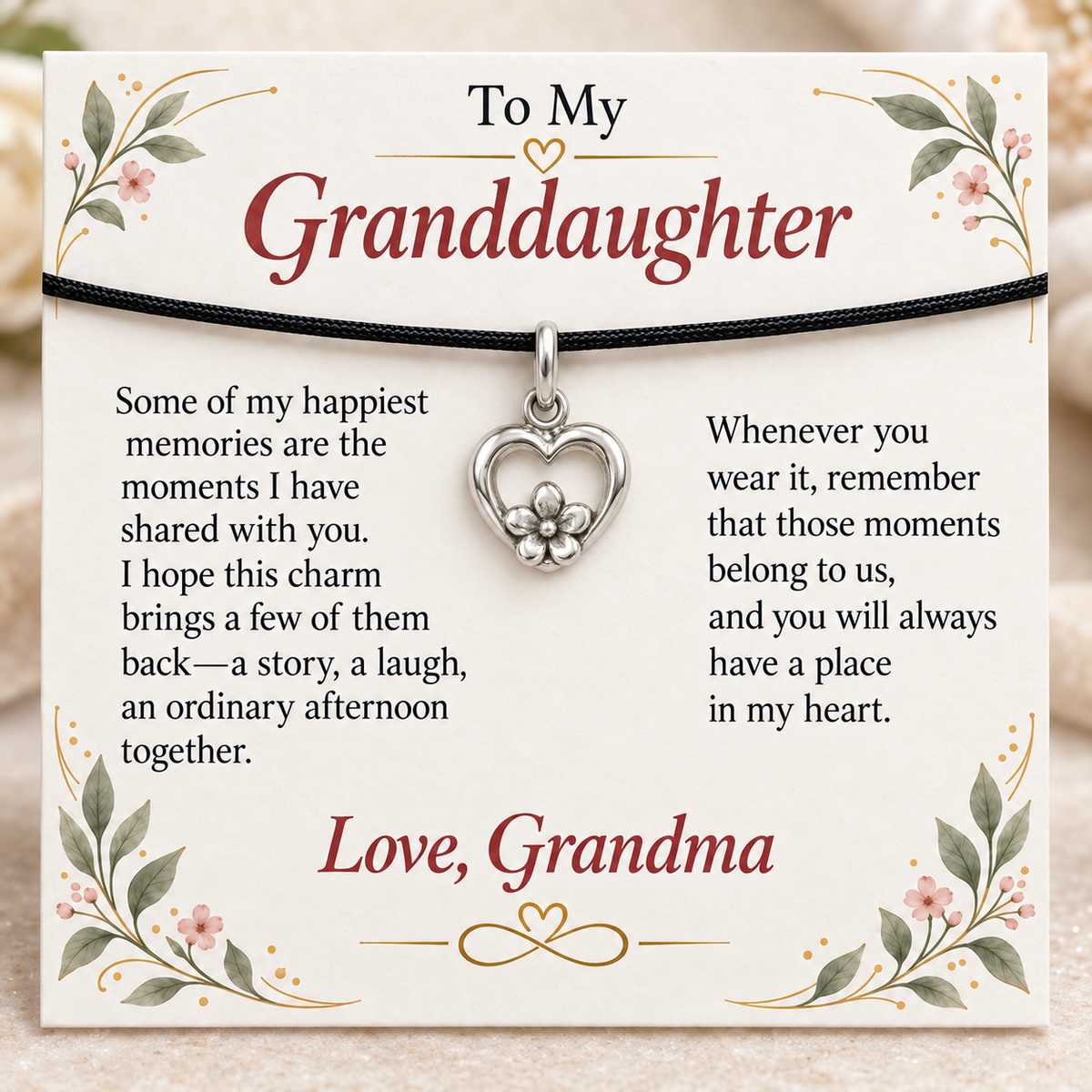 Grandma's Heart Flower Charm: Memories Bloom Forever — Main image, silver finish