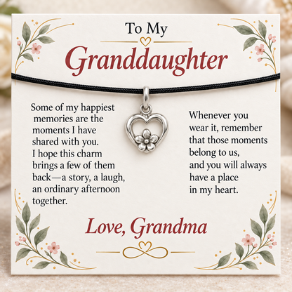 Grandma's Heart Flower Charm: Memories Bloom Forever — Main image, silver finish