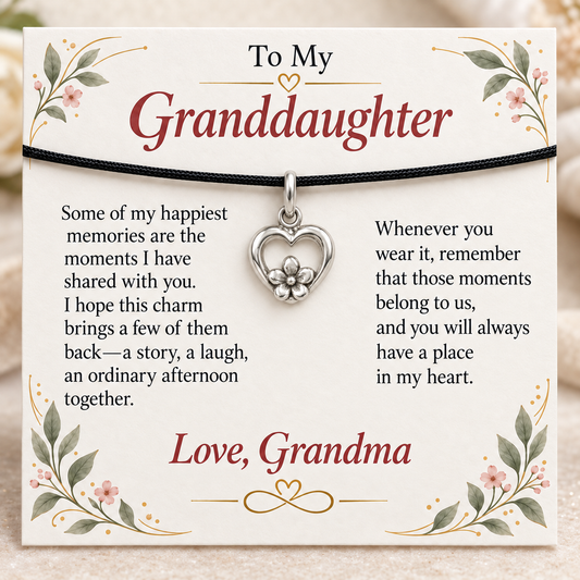 Grandma's Heart Flower Charm: Memories Bloom Forever — Main image, silver finish