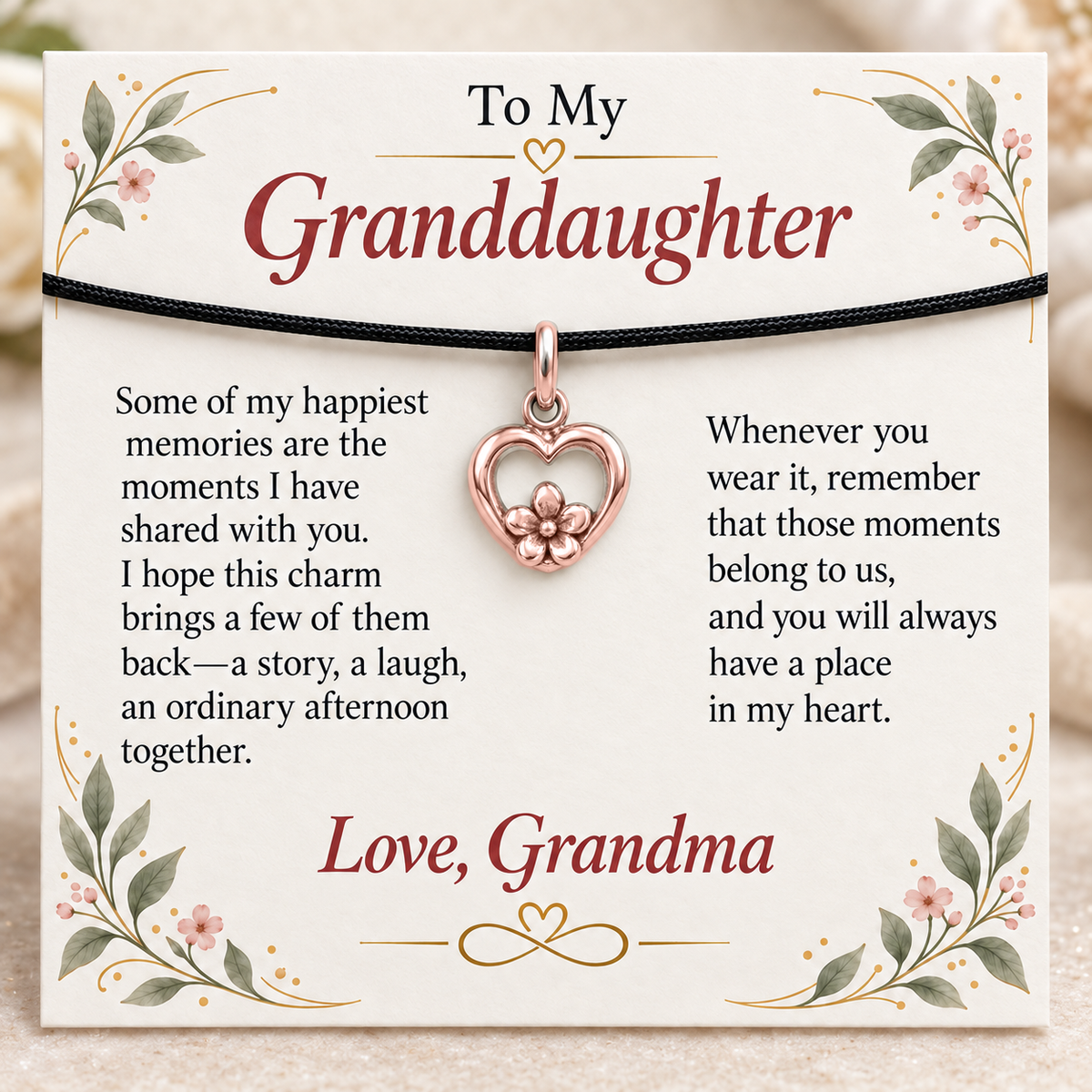 Grandma's Heart Flower Charm: Memories Bloom Forever — Main image, rose gold finish