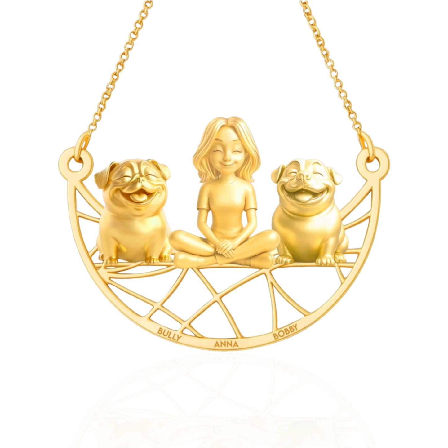 Soulyshine Personalized Girl And Her Pets Necklace - Pug/Bulldog