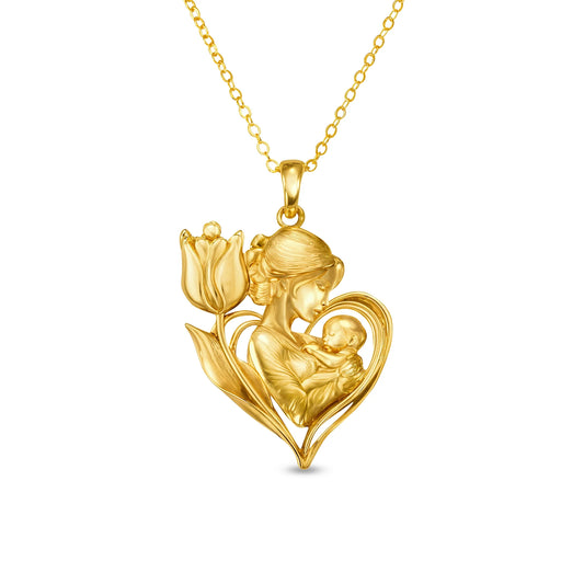Soulyshine Mom With Flower Tulip Embrace 14K Gold Vermeil Necklace