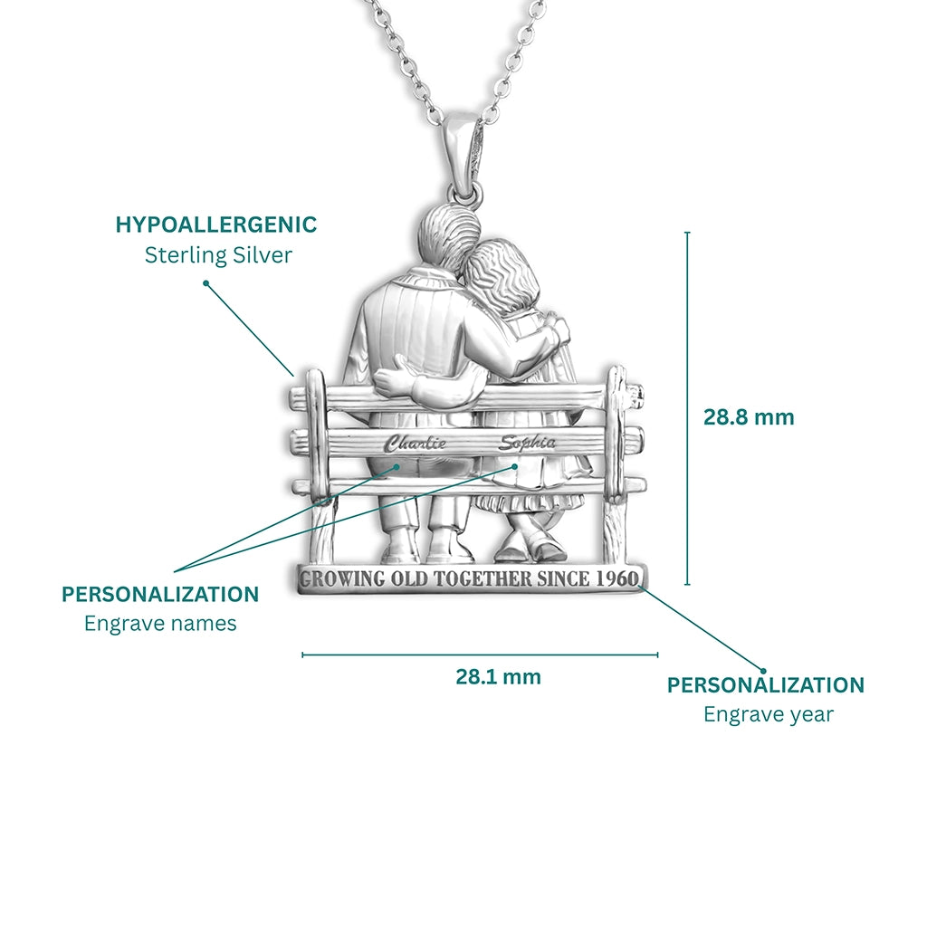 Soulyshine Personalized Couple Sitting On Bench - Handmade Necklace in Silver/14K Gold Vermeil