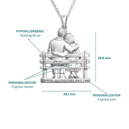 Soulyshine Personalized Couple Sitting On Bench - Handmade Necklace in Silver/14K Gold Vermeil