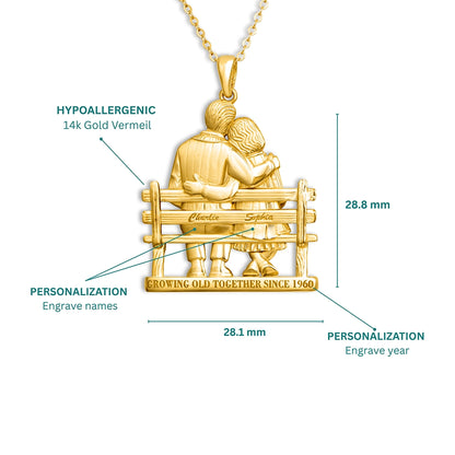 Soulyshine Personalized Couple Sitting On Bench - Handmade Necklace in Silver/14K Gold Vermeil