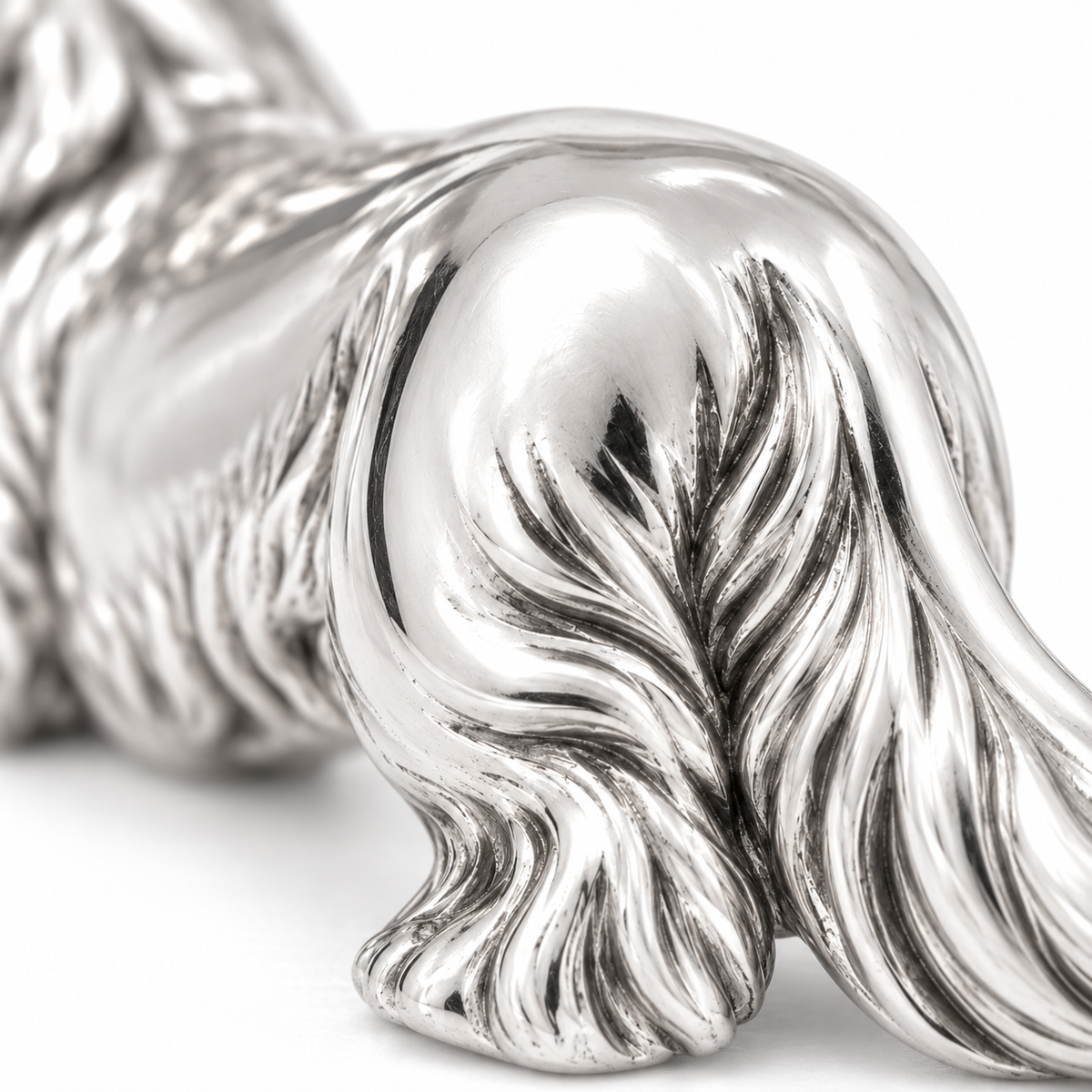 Jack Russell Terrier Standing Dog Charm — rear oblique macro detail of the sculpted fur