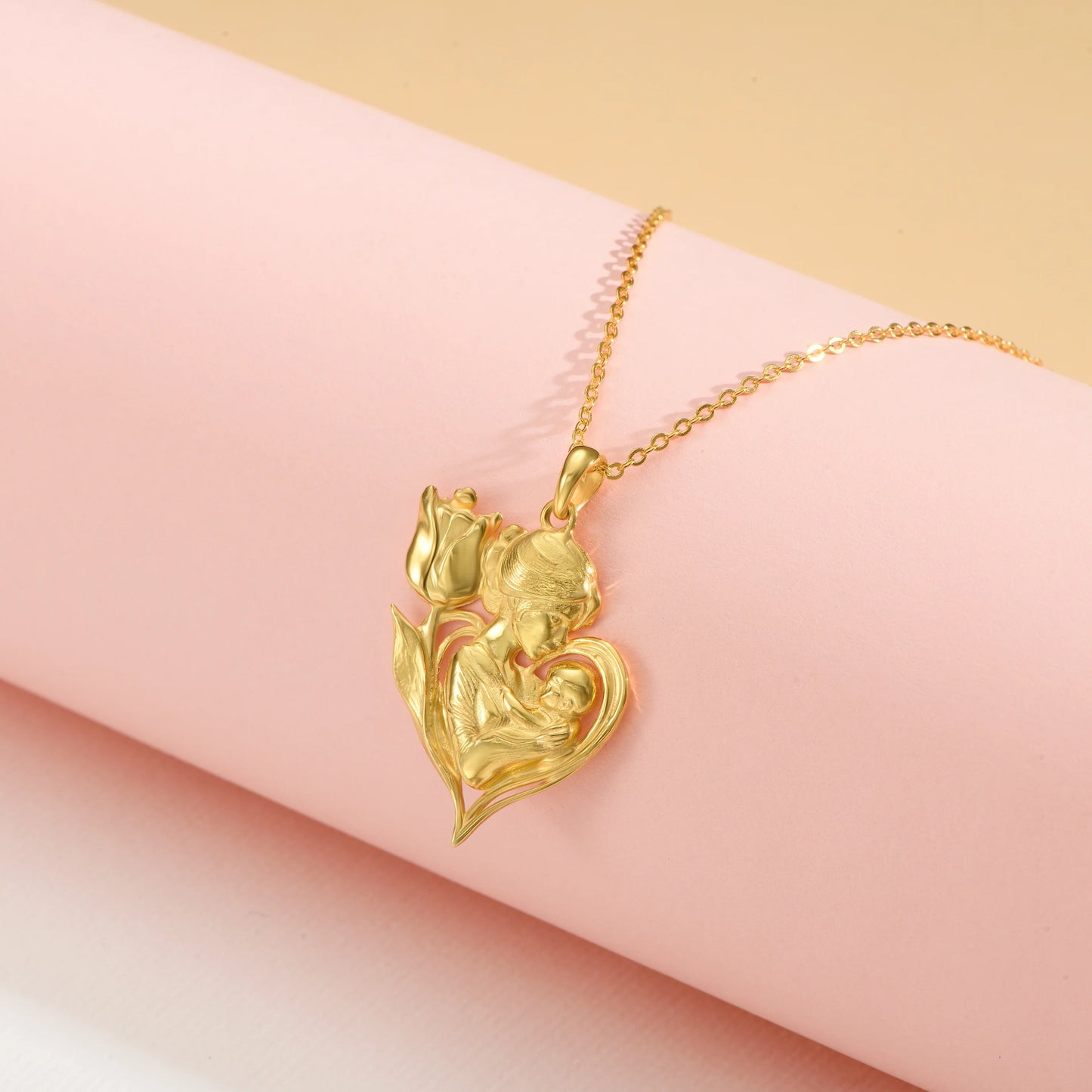 Soulyshine Mom With Flower Tulip Embrace 14K Gold Vermeil Necklace