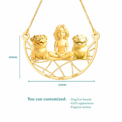 Soulyshine Personalized Girl And Her Pets Necklace - Pug/Bulldog