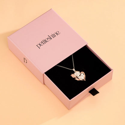 Mom With Flower Tulip Embrace Rosegold Vermeil and Silver Necklace