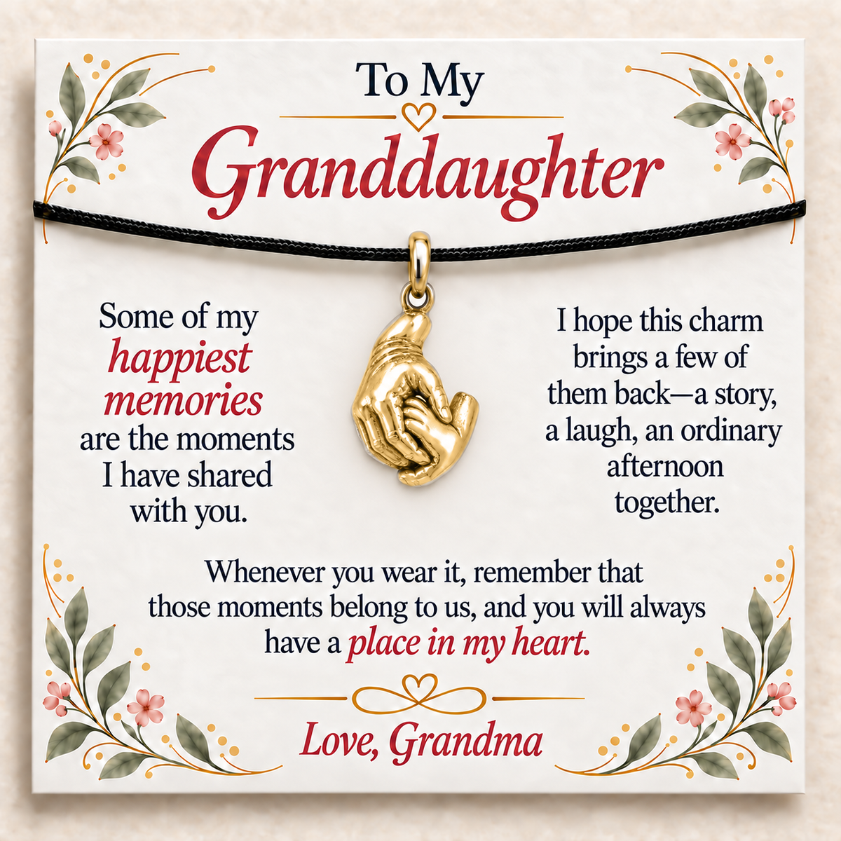 Grandma's Hand Charm: Holding Our Memories Close — Main image, gold finish