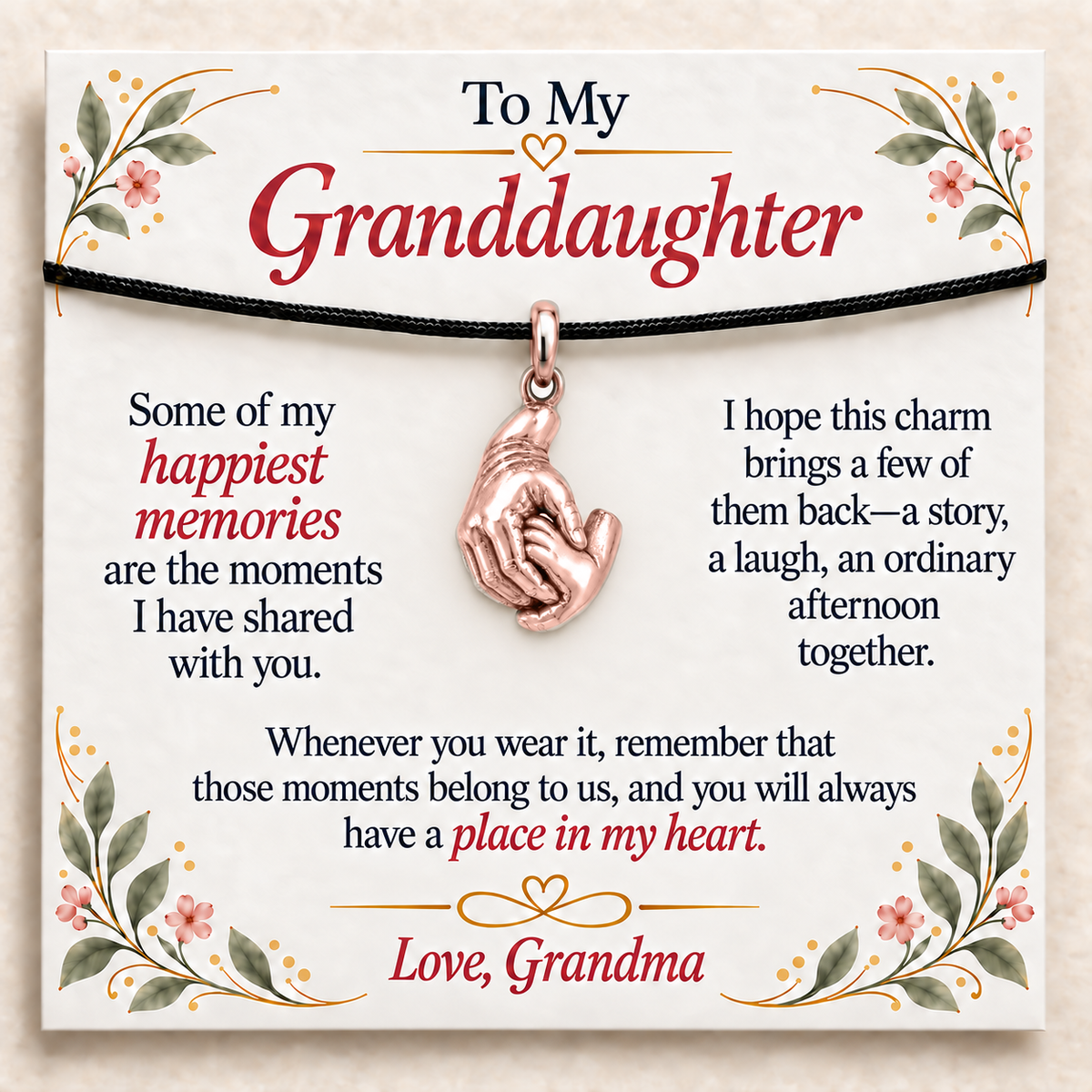 Grandma's Hand Charm: Holding Our Memories Close — Main image, rose gold finish