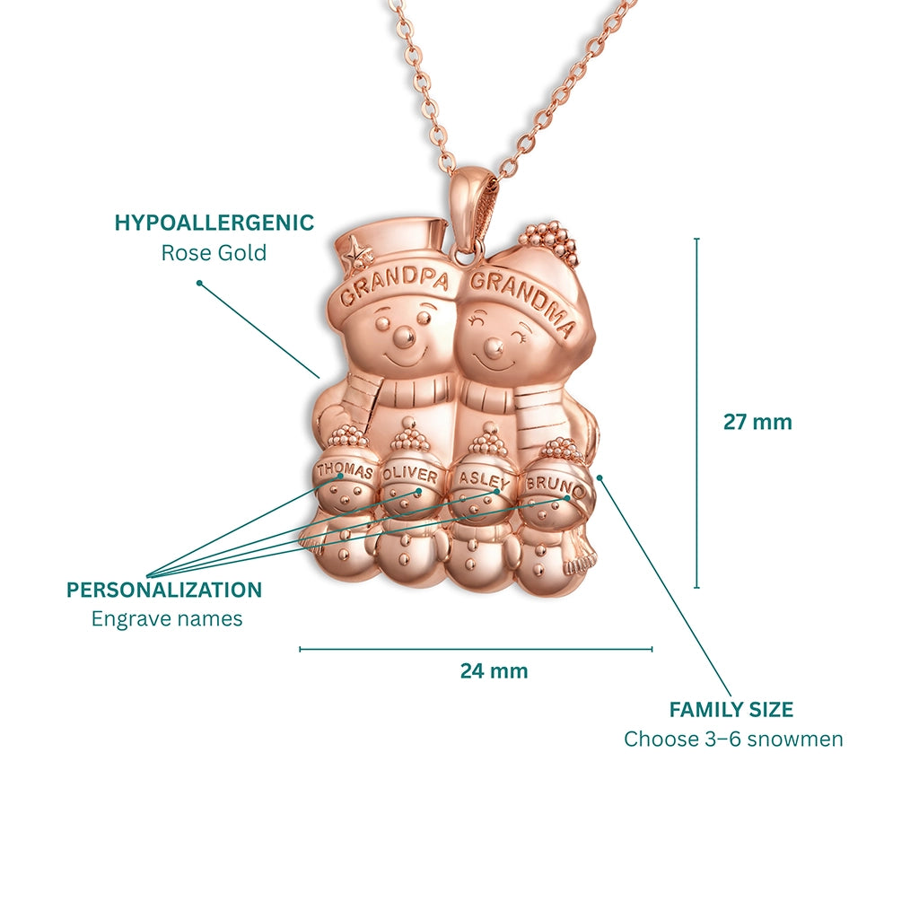 Soulyshine Personalized Cute Snowman Family Christmas - Handmade Necklace in Silver/14K Gold Vermeil