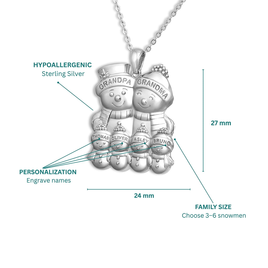 Soulyshine Personalized Cute Snowman Family Christmas - Handmade Necklace in Silver/14K Gold Vermeil