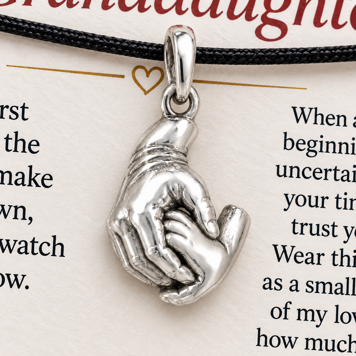 Grandma's Guiding Hand Charm: Trust Your Journey — Macro detail, silver finish