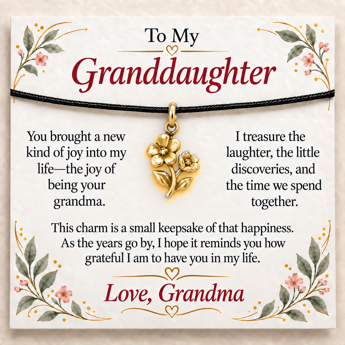 Grandma's Two Flowers Charm: Joy That Blooms — Main image, gold finish