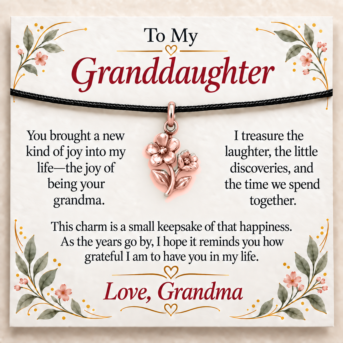 Grandma's Two Flowers Charm: Joy That Blooms — Main image, rose gold finish