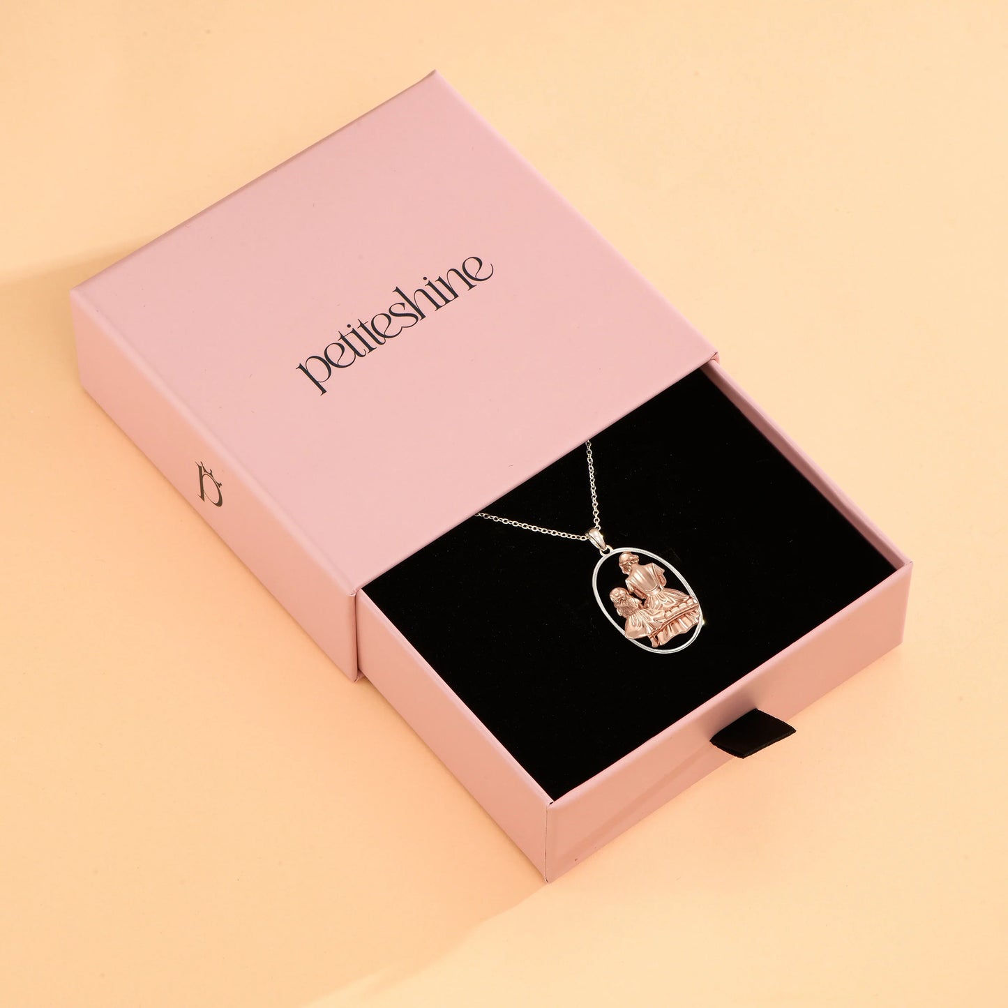 Mom and Princess Moment Vermeil Rosegold and Silver Necklace