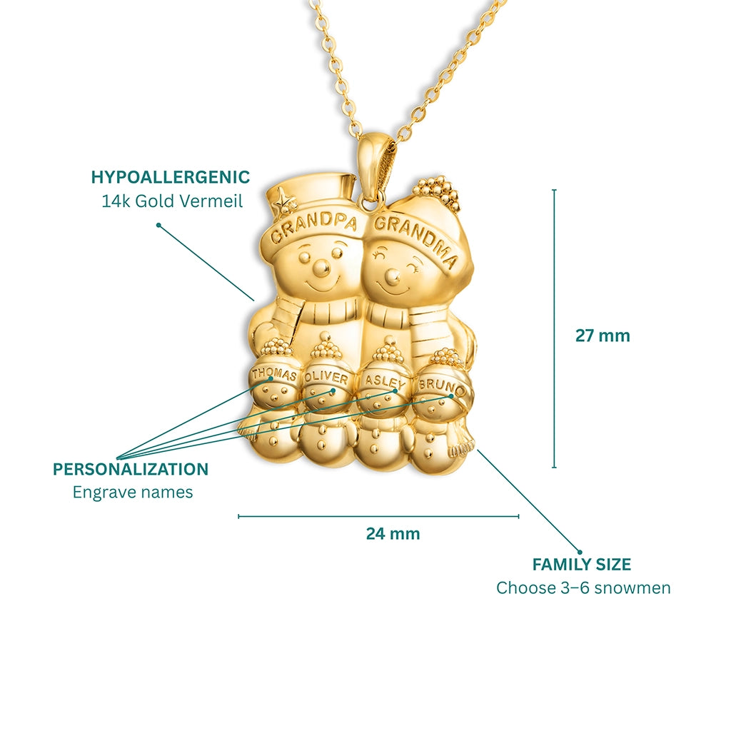 Soulyshine Personalized Cute Snowman Family Christmas - Handmade Necklace in Silver/14K Gold Vermeil