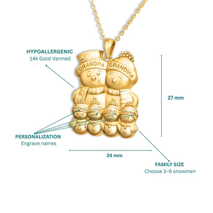 Soulyshine Personalized Cute Snowman Family Christmas - Handmade Necklace in Silver/14K Gold Vermeil