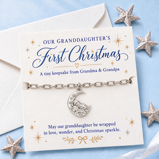 Baby's First Christmas — Moonlit Cradle Charm and Polyester Cord Bracelet Set