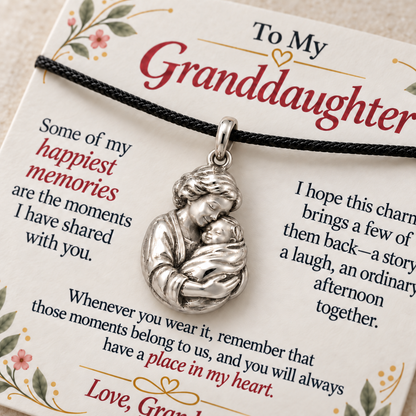 Grandma's First Embrace Charm: Memories Held Close — Macro detail, silver finish
