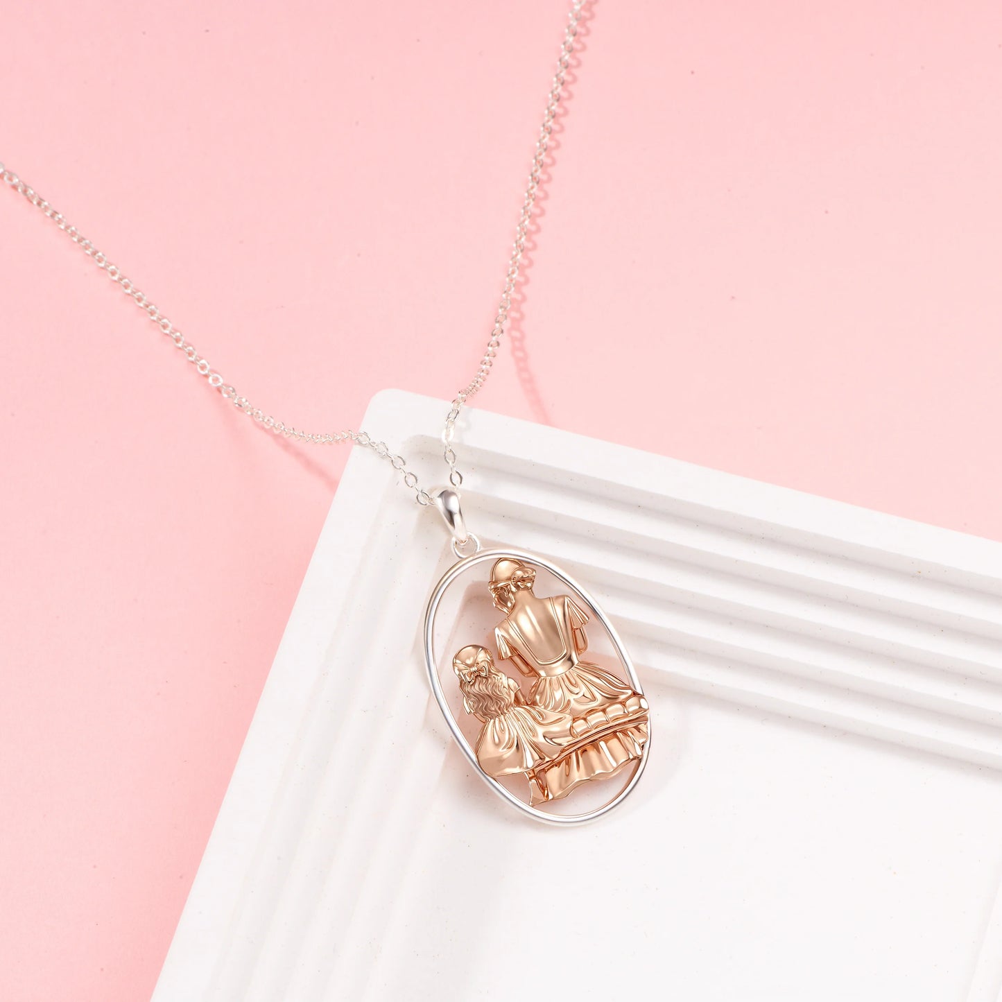 Mom and Princess Moment Vermeil Rosegold and Silver Necklace