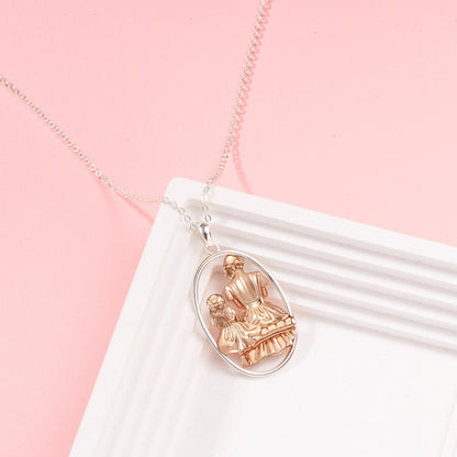 Mom and Princess Moment Vermeil Rosegold and Silver Necklace