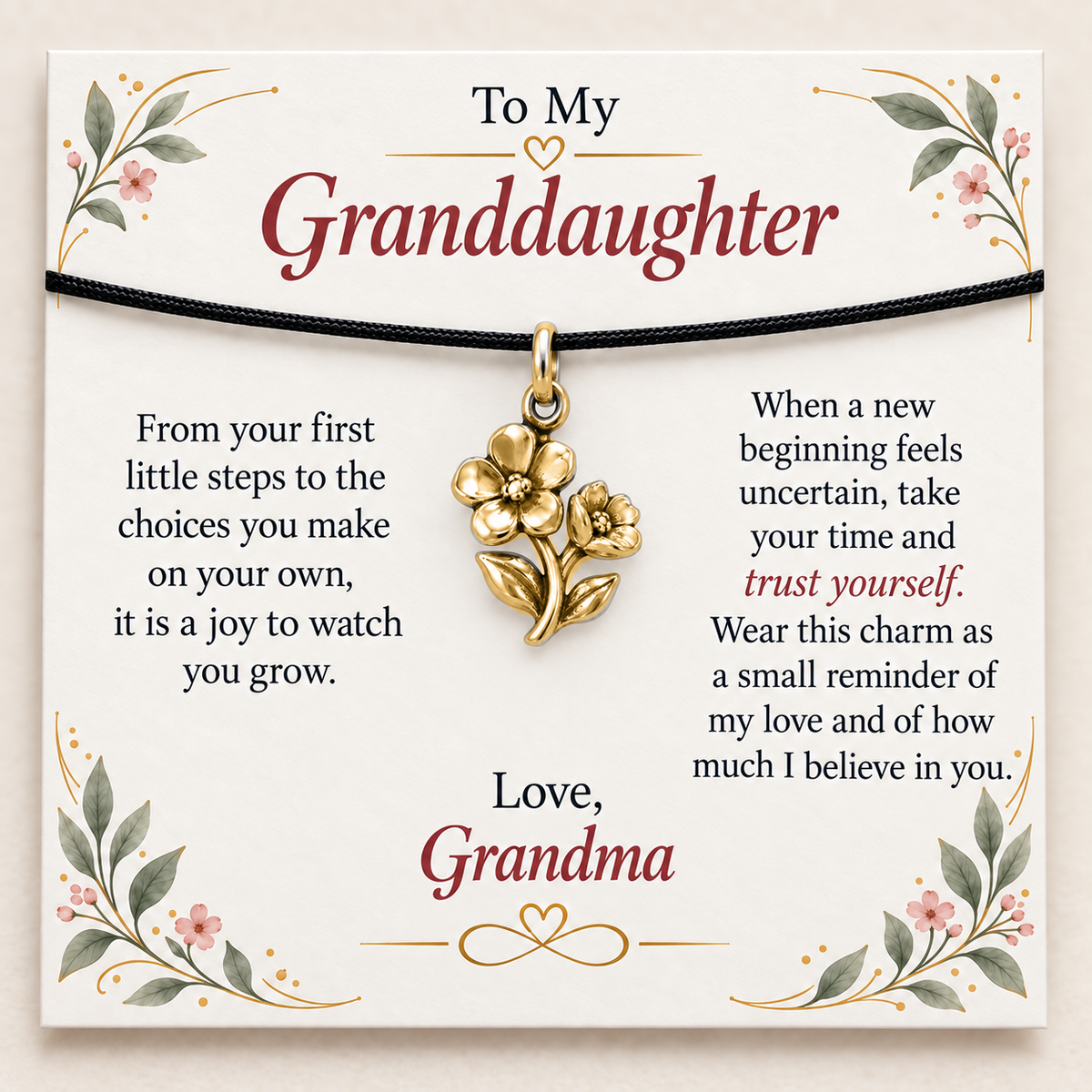 Grandma's Flower Charm: Grow With Love — Main image, gold finish