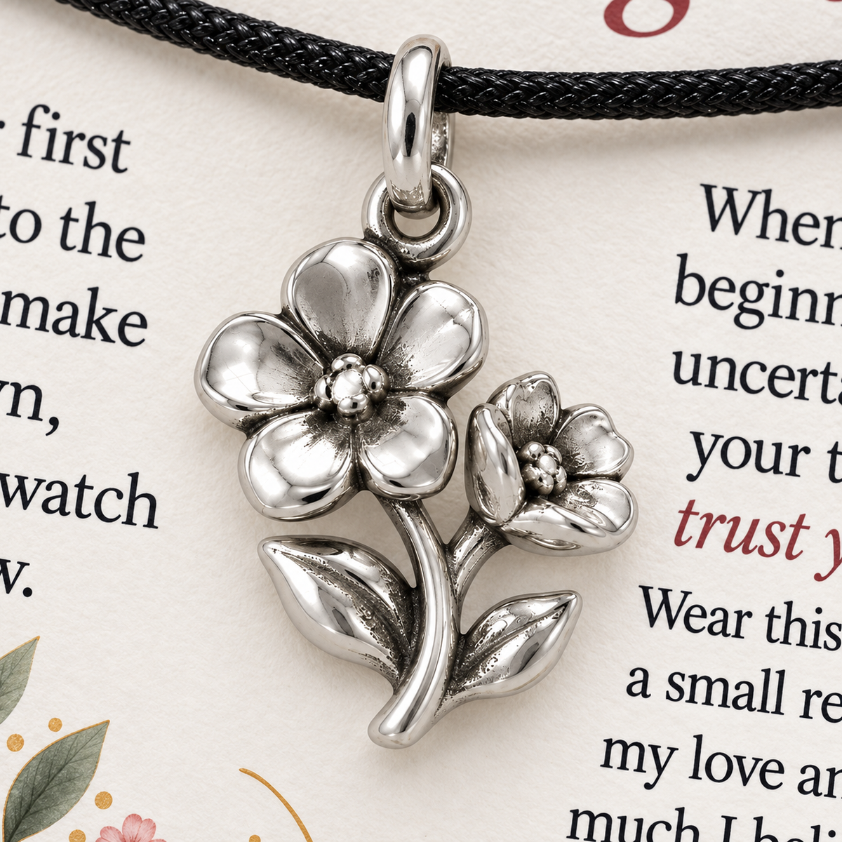 Grandma's Flower Charm: Grow With Love — Macro detail, silver finish