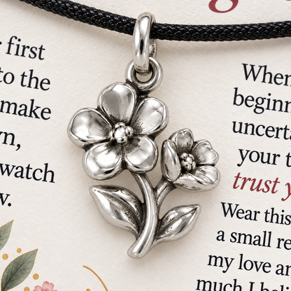 Grandma's Flower Charm: Grow With Love — Macro detail, silver finish