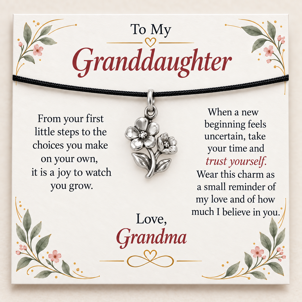 Grandma's Flower Charm: Grow With Love — Main image, silver finish